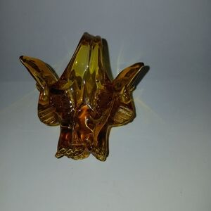 Amber Chalet Art Glass Miniature Basket With Handle Whimsy Handmade MCM Vintage